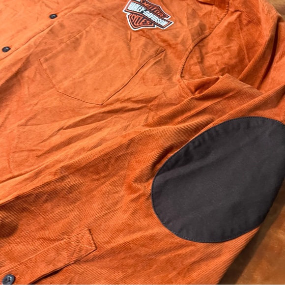 NWT Harley Davidson Corduroy Button down short elbow patches Rust orange 3XL - Picture 3 of 11